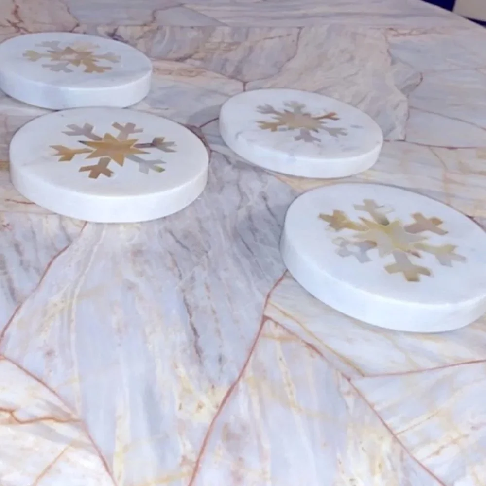New ARHAUS Snowflake white Marble Coasters (Set of‎ 4)